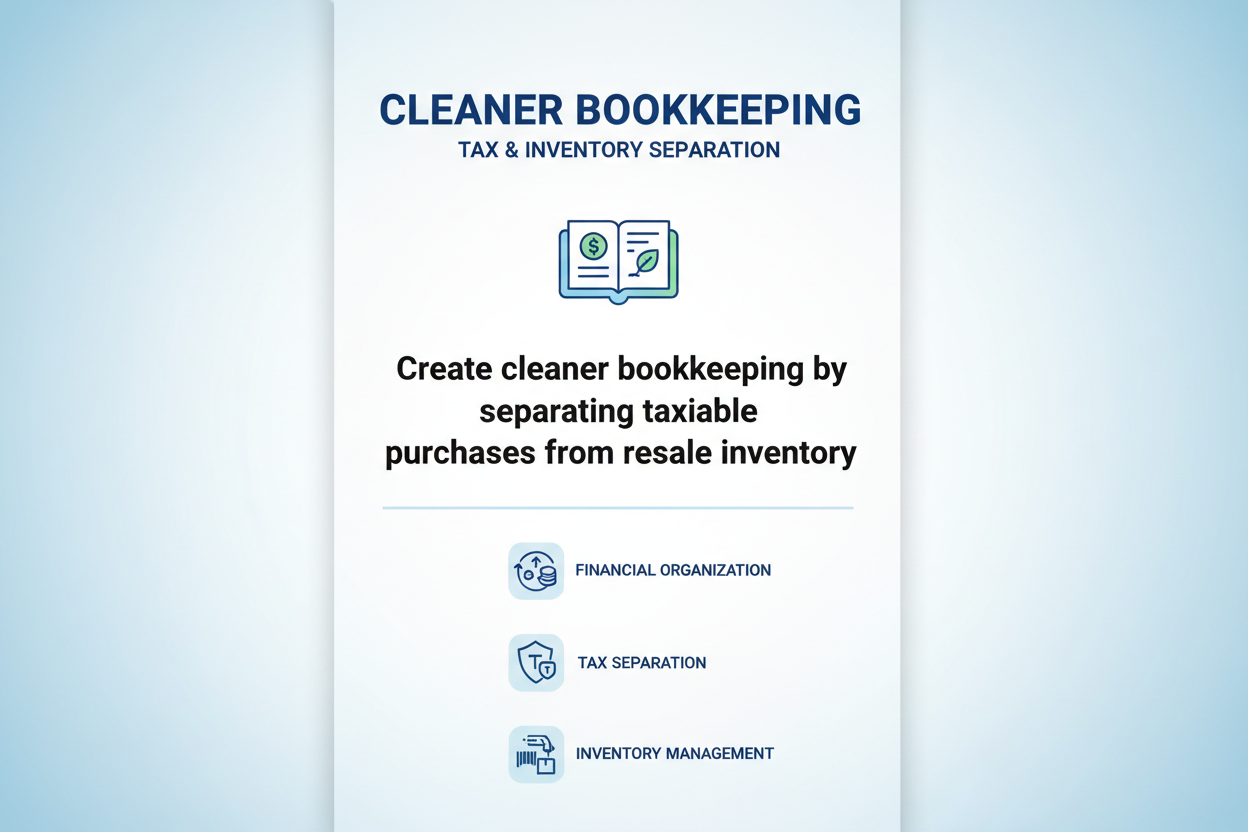 "Create cleaner bookkeeping by separating taxable purchases from resale inventory" same background with other columns